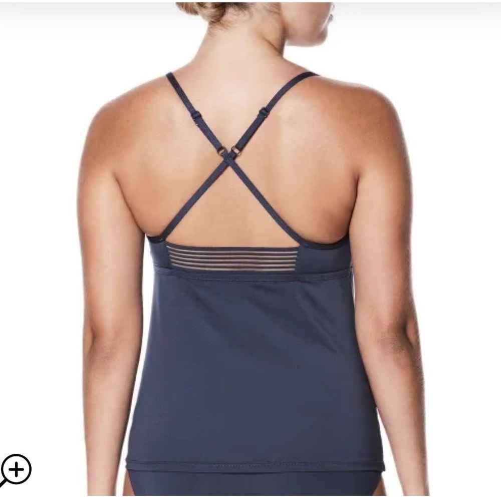 Nike Swim Crossback Tankini Top Women Blue Athletic Sz M Pads Adjustable Straps - Picture 2 of 7